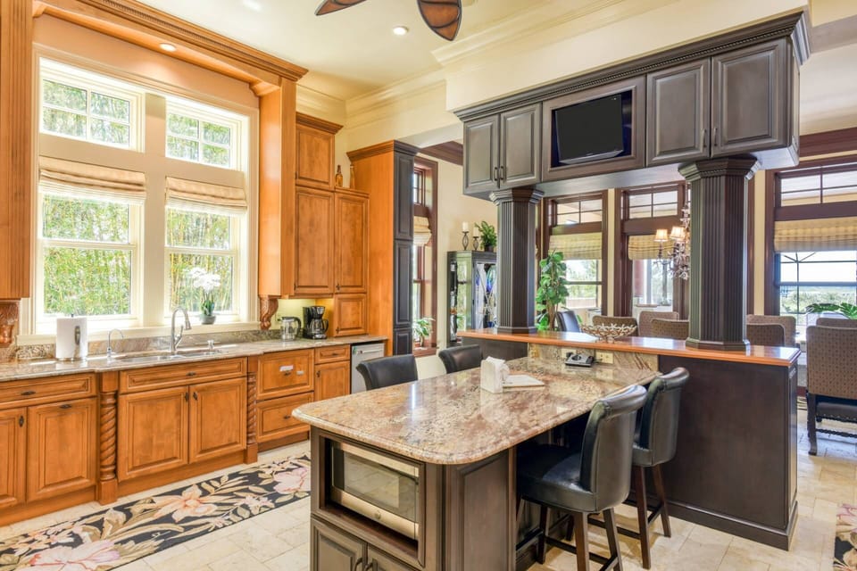The gourmet kitchen is stocked with everything you need to prepare your favorite foods and drinks.