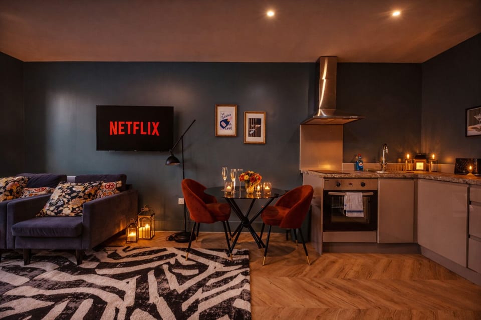 Relax with Netflix, Disney+, and streaming apps on the large Smart TV — ultrafast WiFi included for work or entertainment