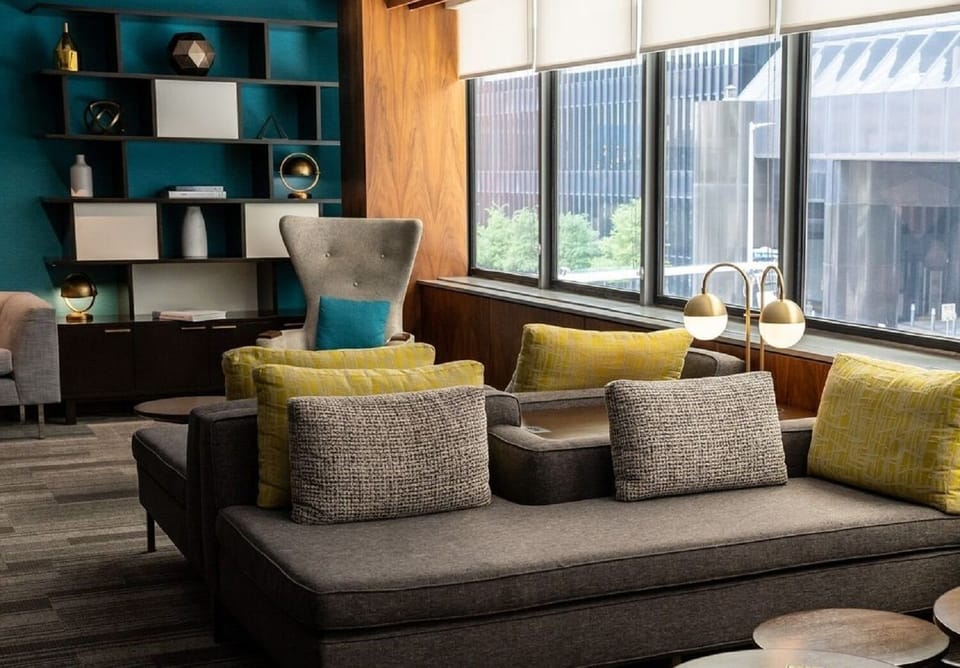 Sink into plush seating and recharge beside sunlit windows.