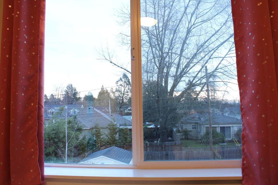 Enjoy charming views of the historic neighborhood's rooftops and mature trees right from the bedroom