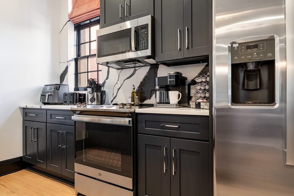 Fully stocked kitchen.