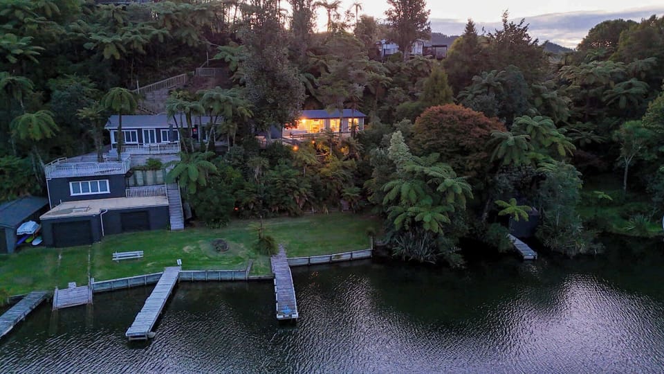 House and jetty at dusk