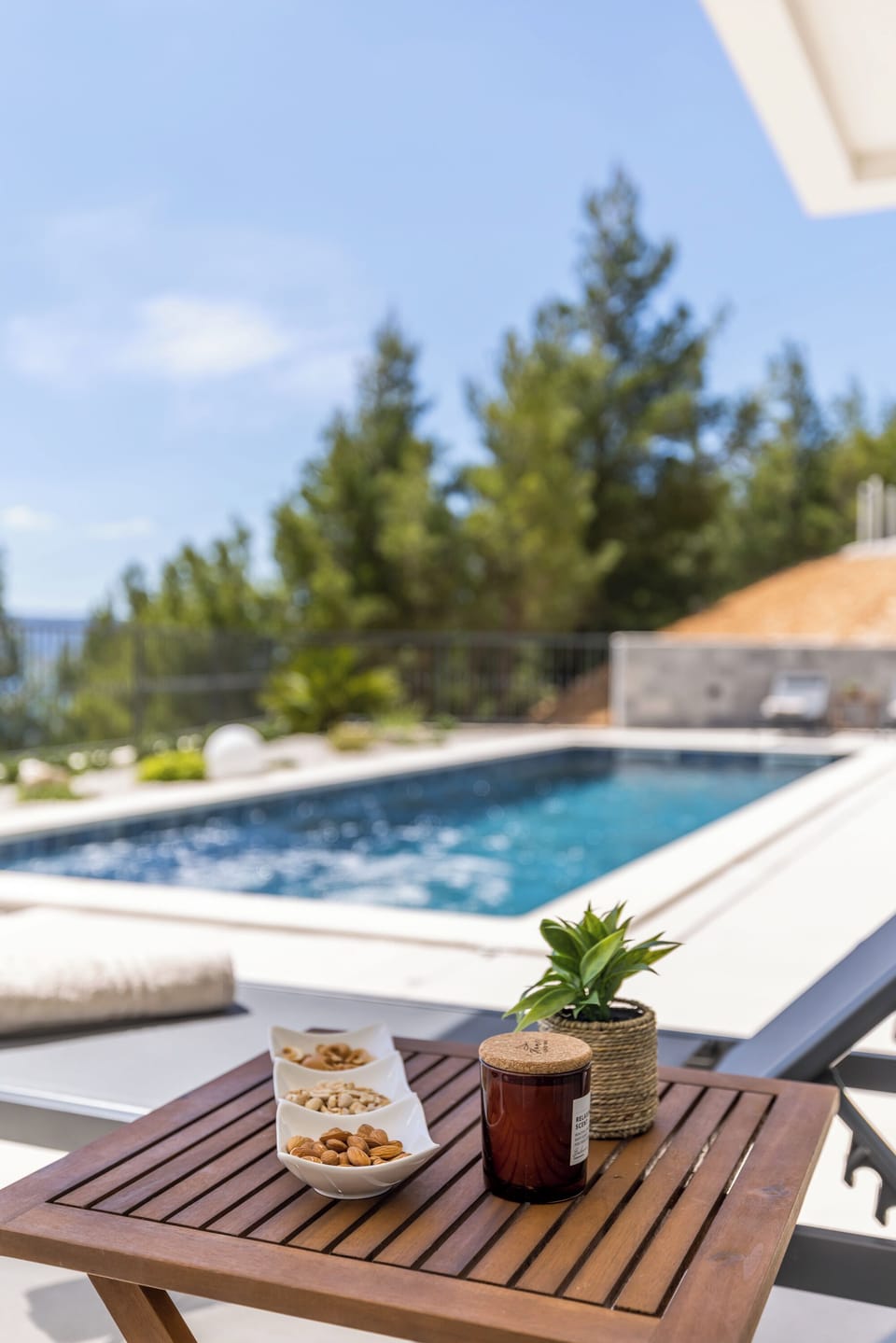 A private courtyard with a swimming pool.