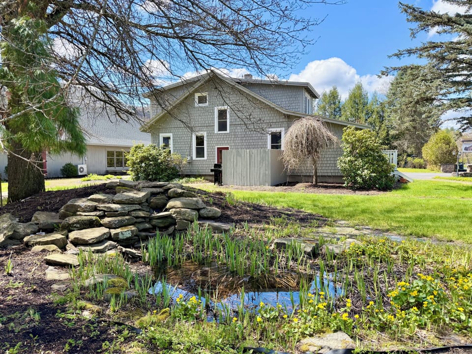 Beautiful stone landscaping and serene outdoor setting