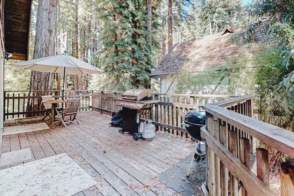 Fire up your gas or charcoal grill surrounded by ancient redwoods — this spacious deck is your outdoor kitchen for Sonoma wine country cookouts.