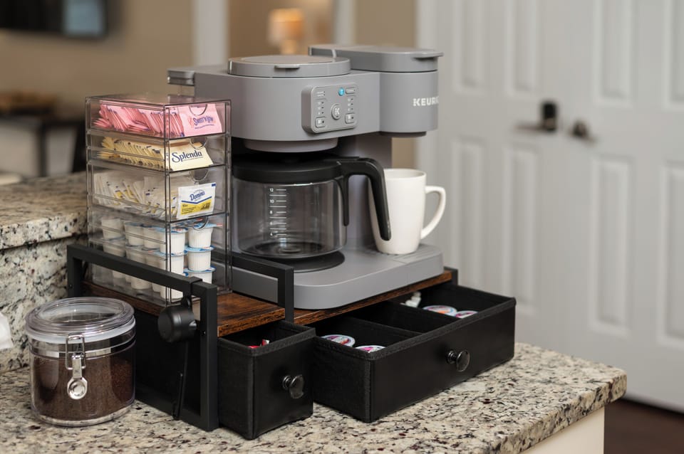 Fully stocked coffee station with everything you need to start your day