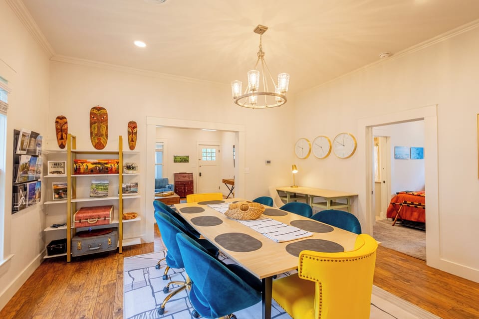 A generous dining area with seating for eight. 