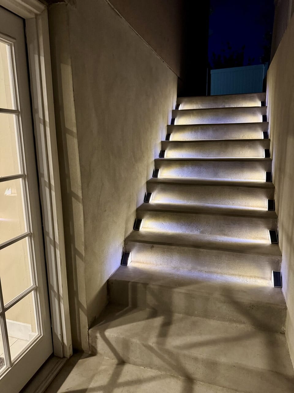 The stairway is lit up at night