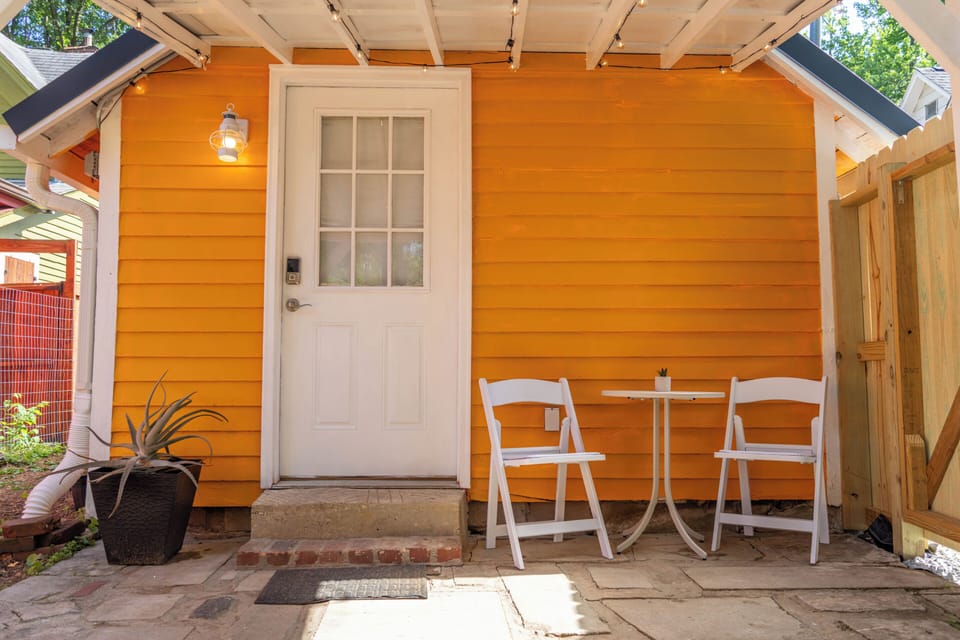 Bistro table and seating on the covered back porch