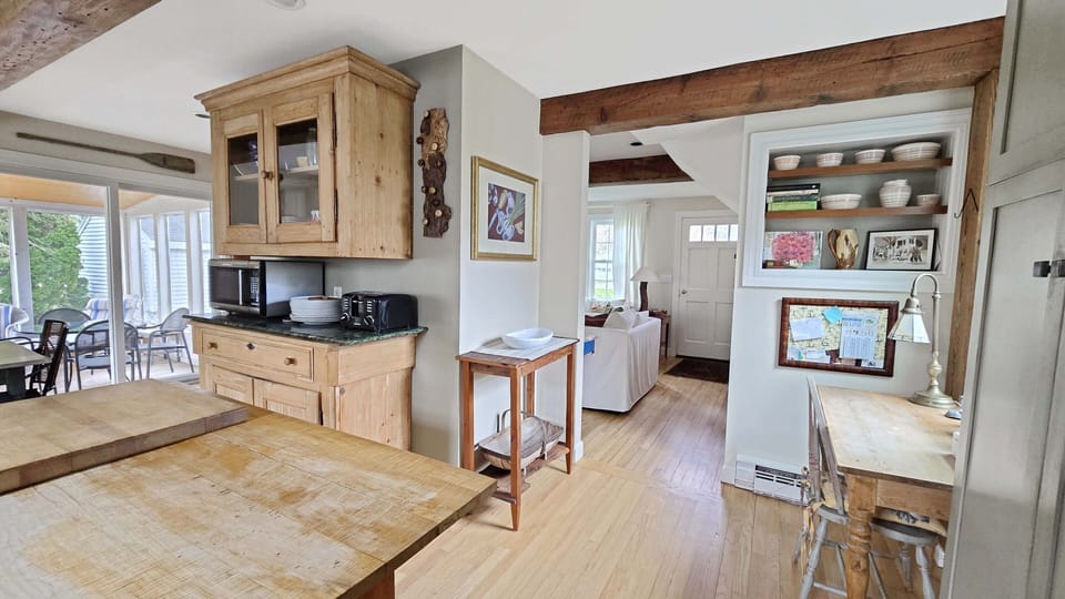 Kitchen with living room beyond