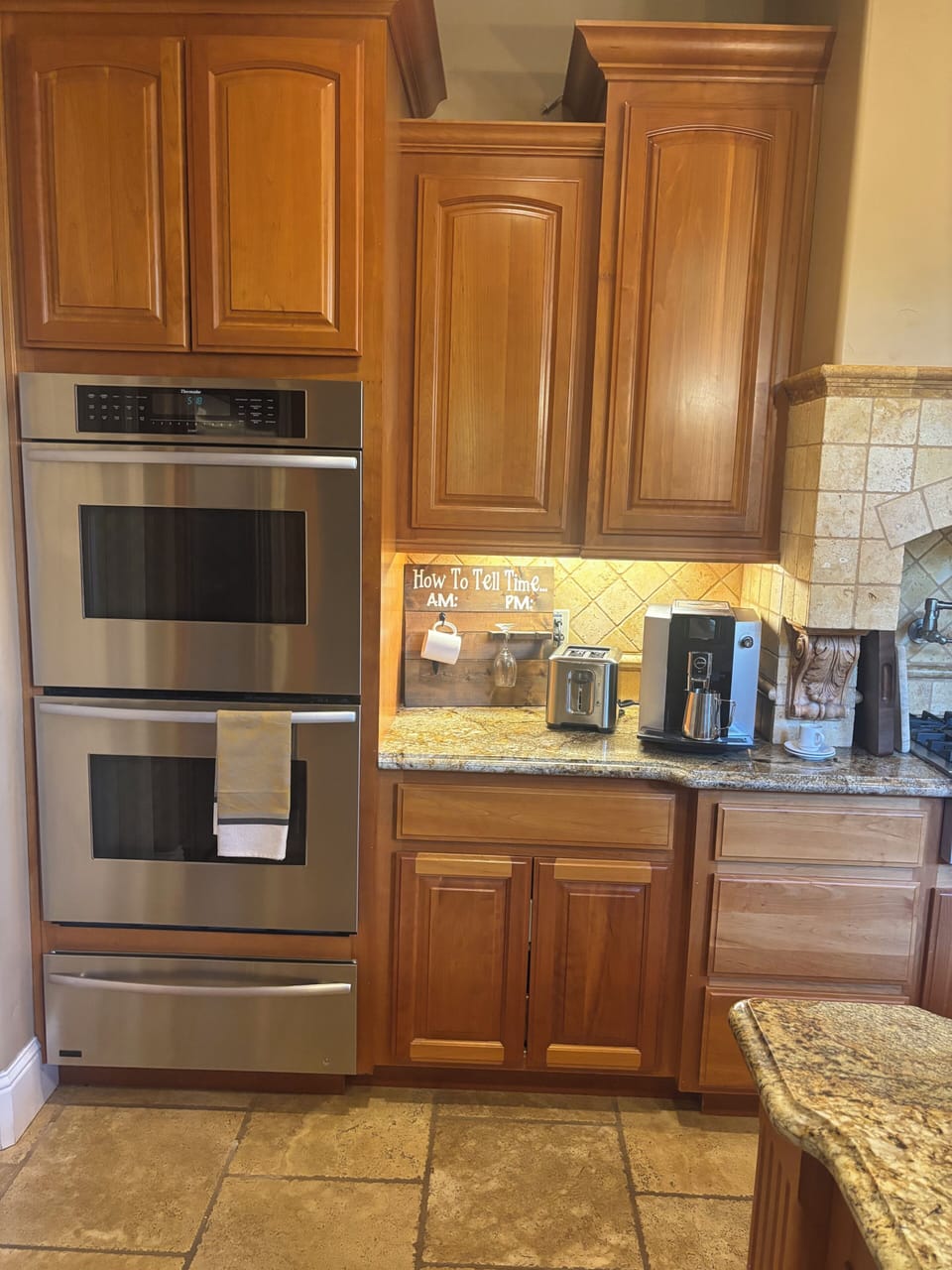 Double oven with warming drawer. Expresso, coffee, and latte machine