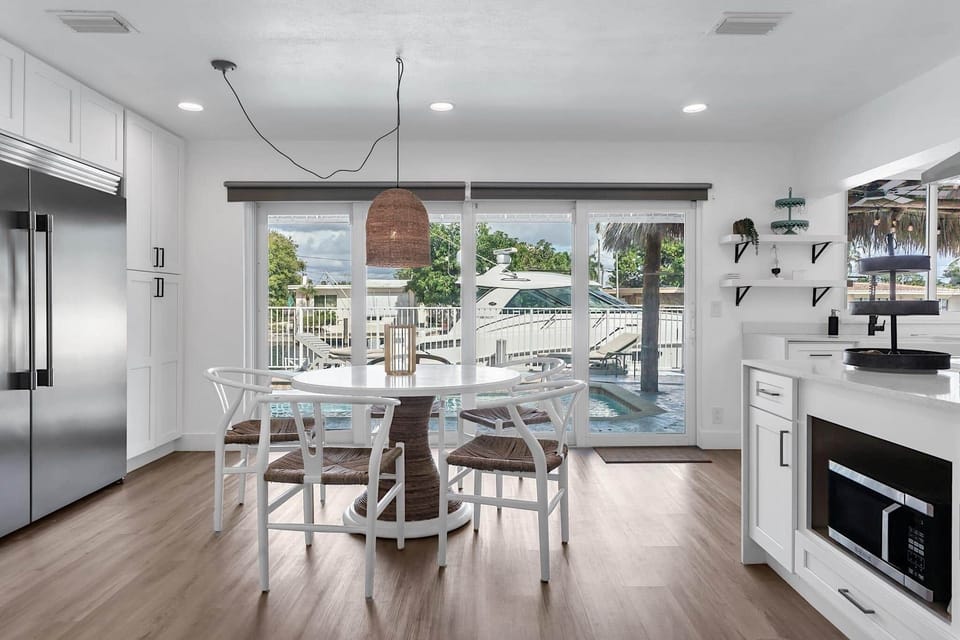 Kitchen overlooking pool
