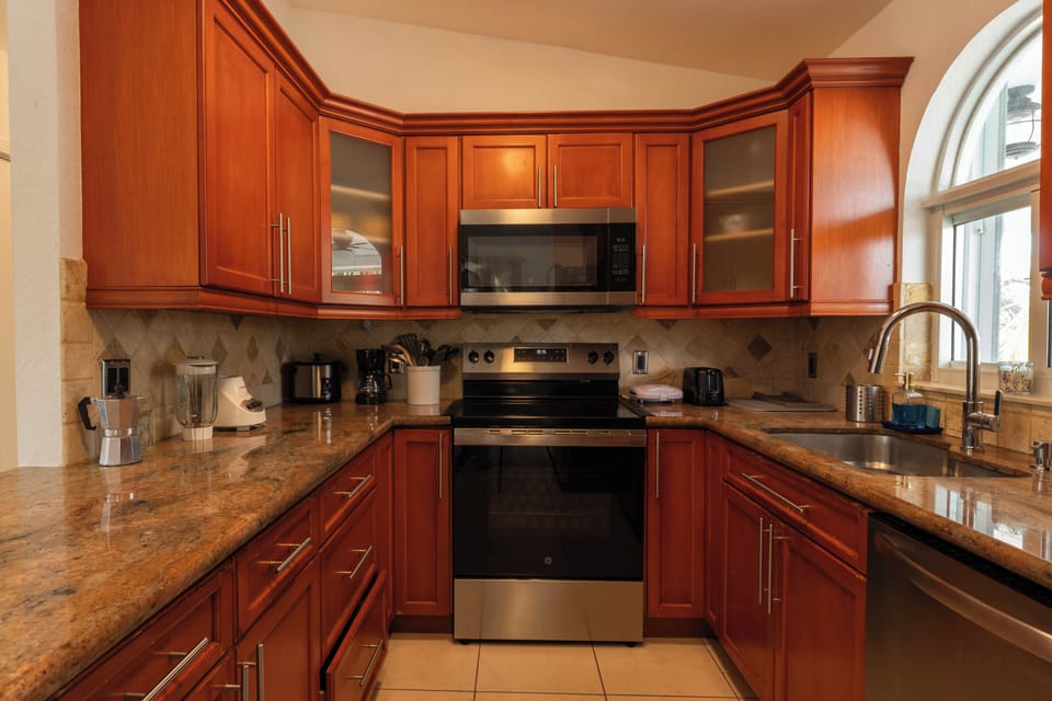 Warm kitchen space for coffee, snacks, and family meals