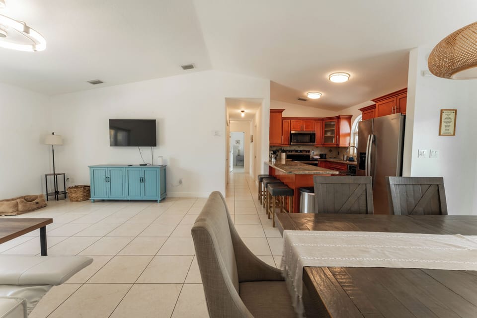 Open living area with easy flow into the kitchen and dining space