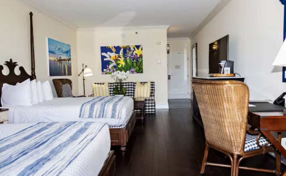 Settle in with a work desk, TV, and relaxing seating.