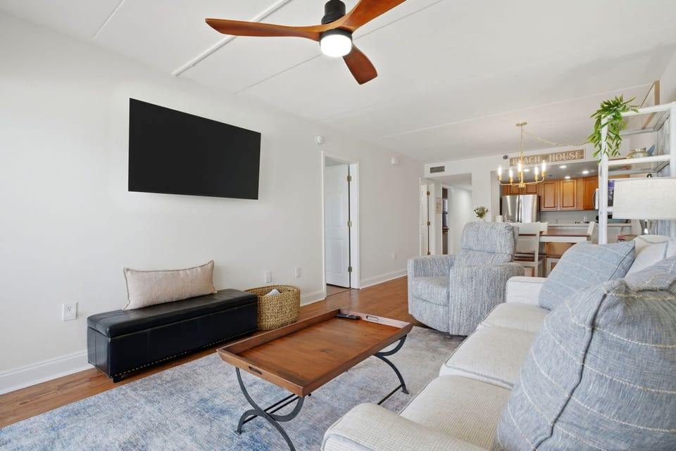 Enjoy a movie on the large flat-screen TV