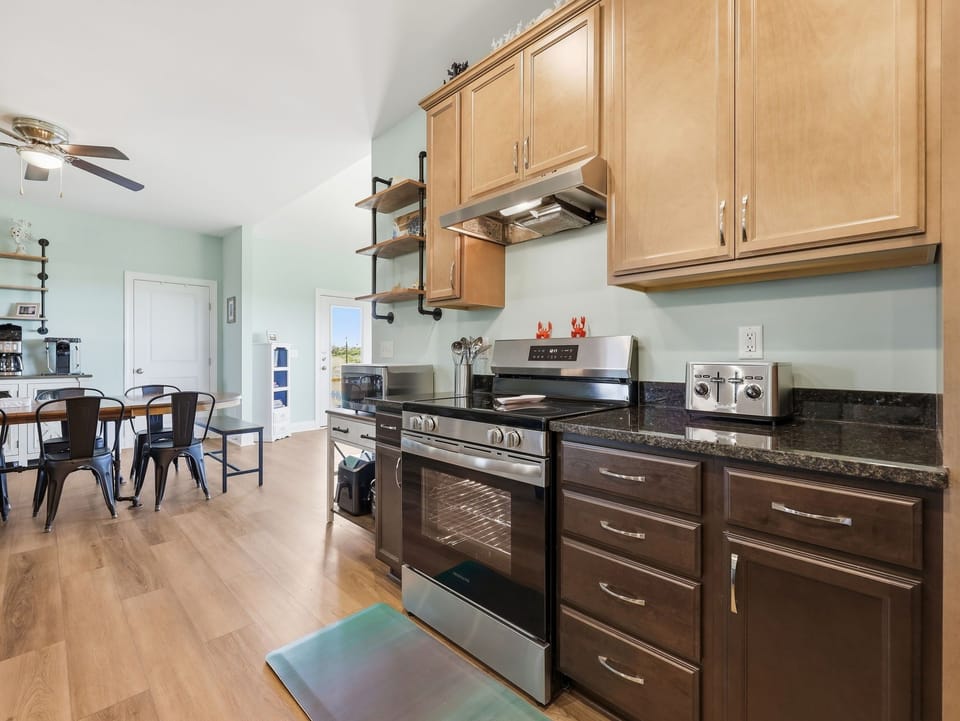 Kitchen and island layout built for cooking and conversation