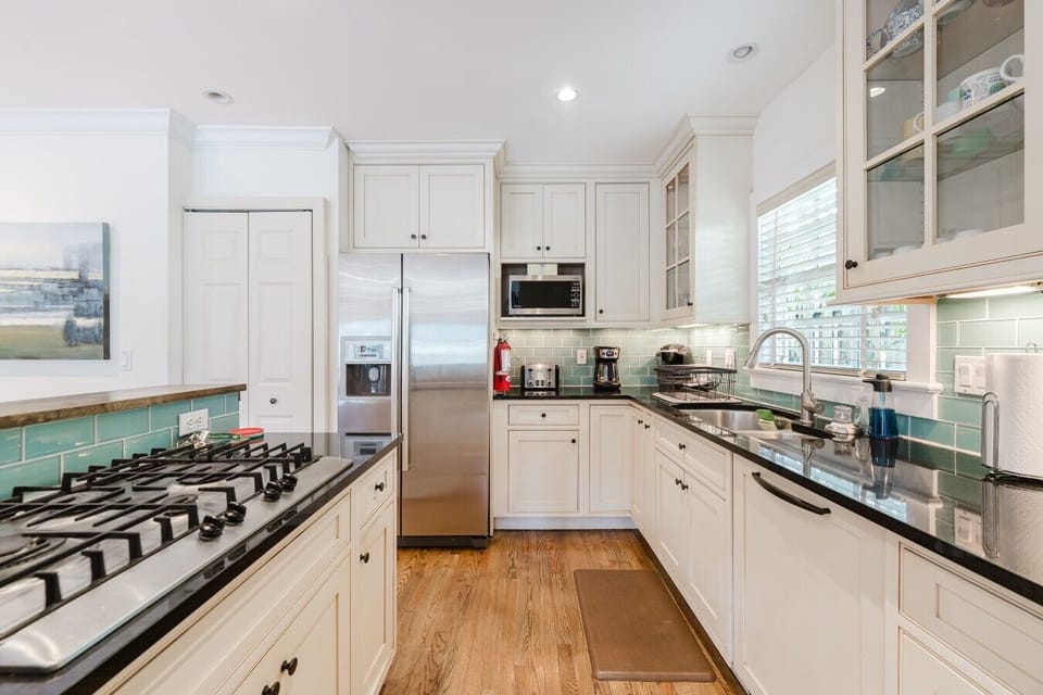 The kitchen small but perfectly designed and has everything you need for spending the day in