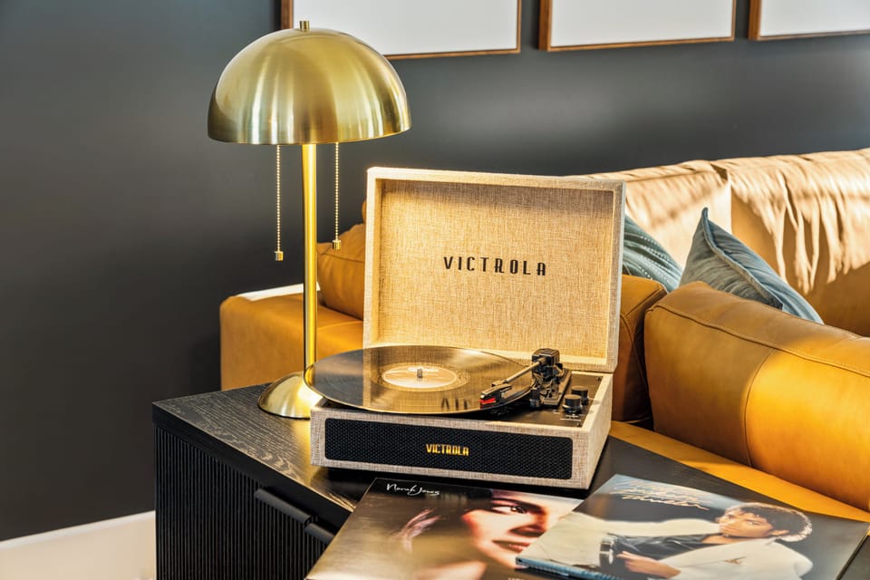 Record player for a laid-back vibe, plus board games and a charging station available for your stay