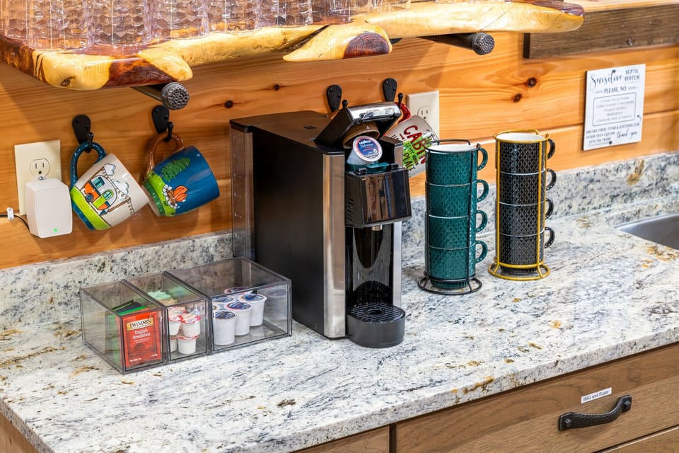 Start your mornings with fresh coffee from the convenient coffee station stocked with K-Cups and mugs.