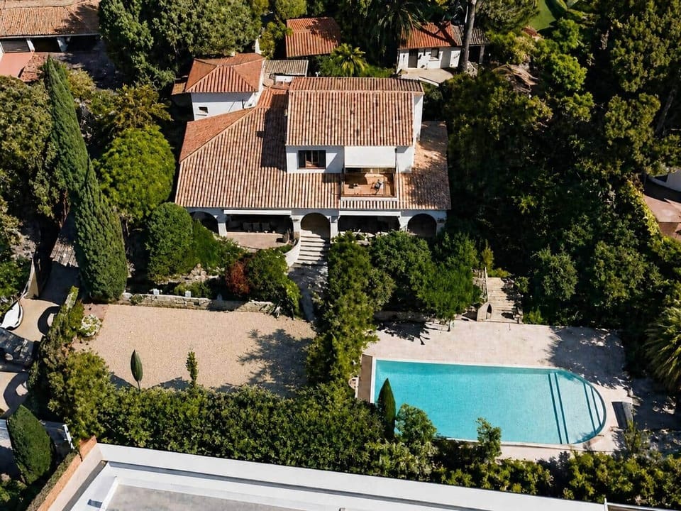 aerial view, main building, pool
