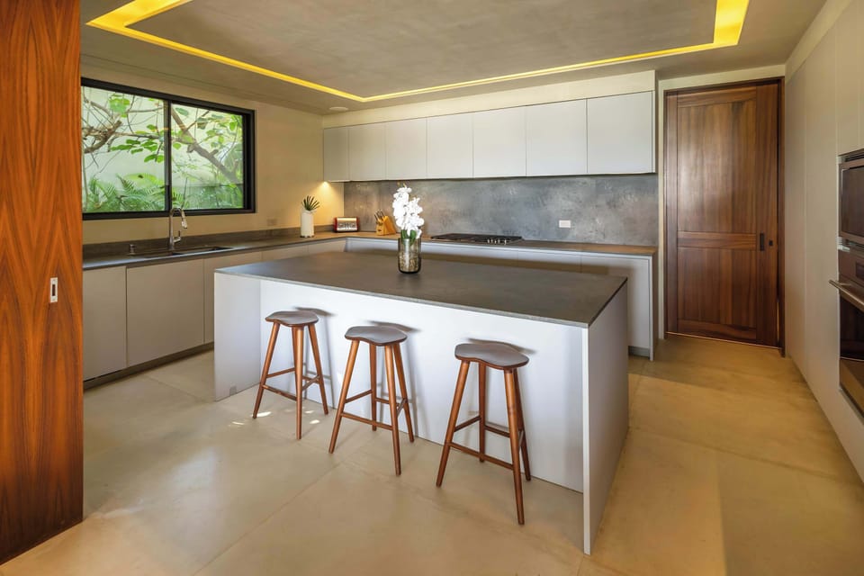 Fully equipped beach house kitchen with modern appliances