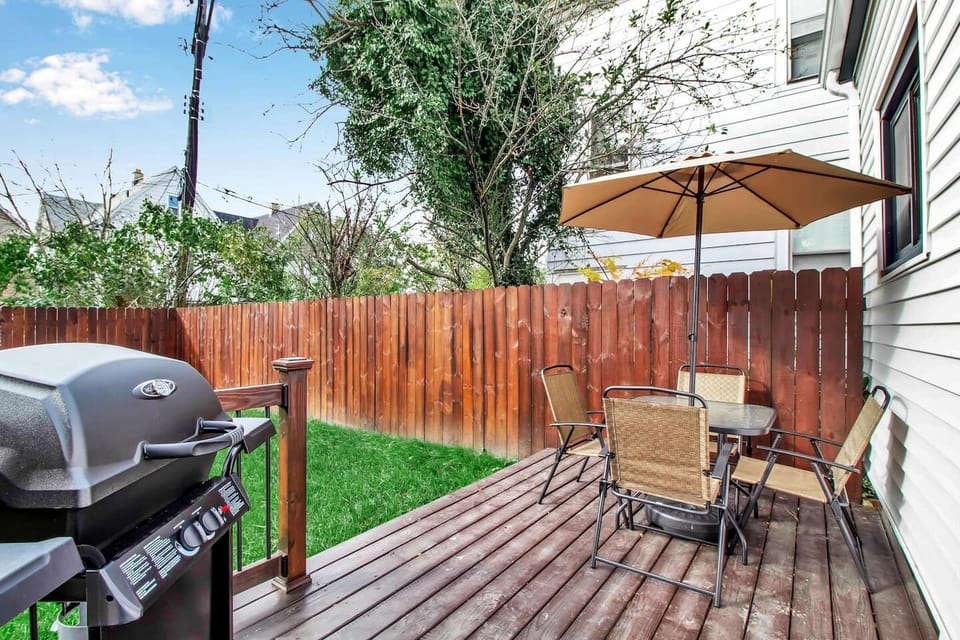 Grill and patio furniture included for outdoor dining and relaxing 