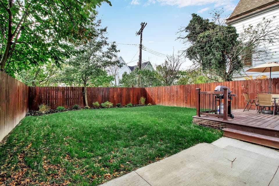 Large, private back yard and deck
