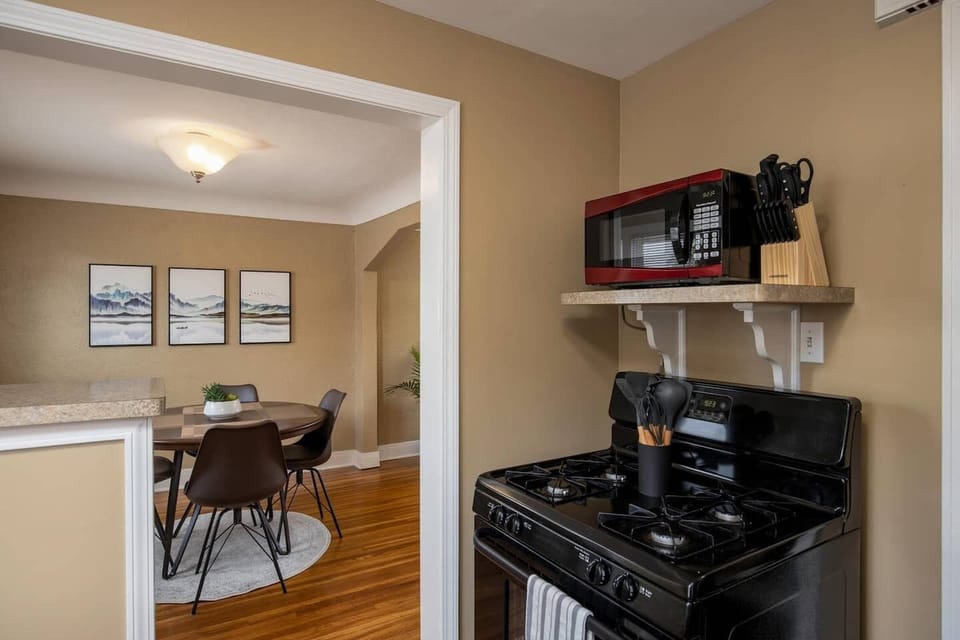 Fully functional stove and microwave are available for your cooking needs.