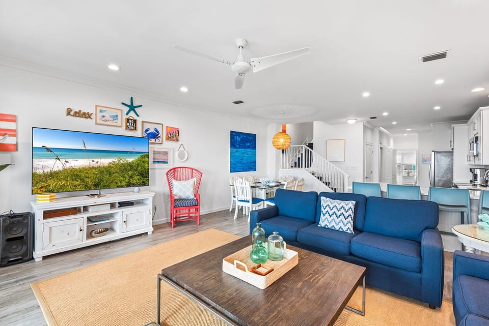 Enjoy a movie on the large flat-screen TV