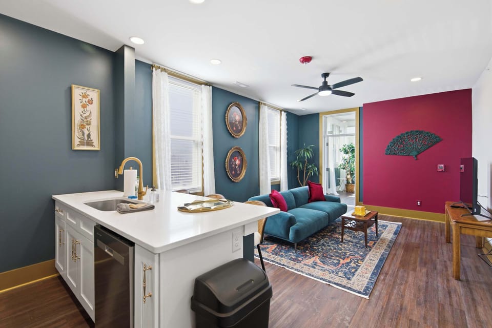 The sleek, open kitchen is well equipped for an unforgettable getaway​