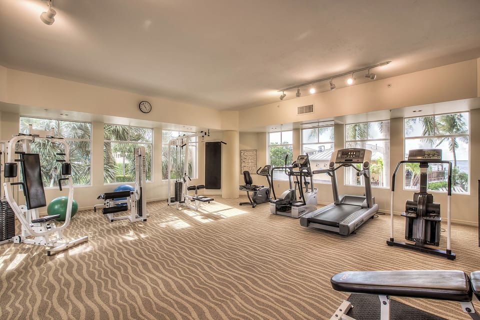 Recharge with a bright workout, bay breezes through windows.