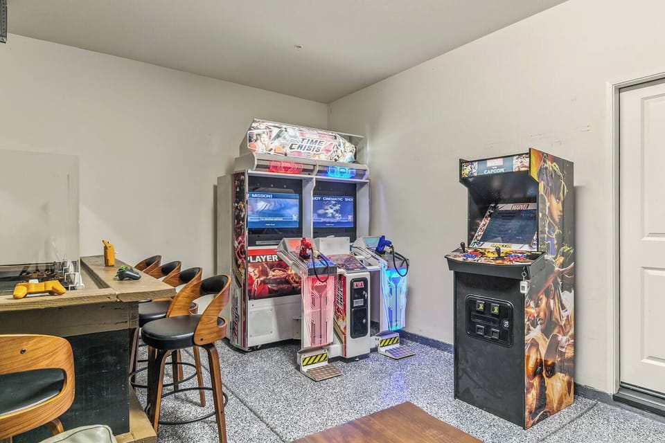 Step back in time and challenge your friends to classic head-to-head battles on our full-size Time Crisis 4 and Marvel vs. Capcom arcade machines