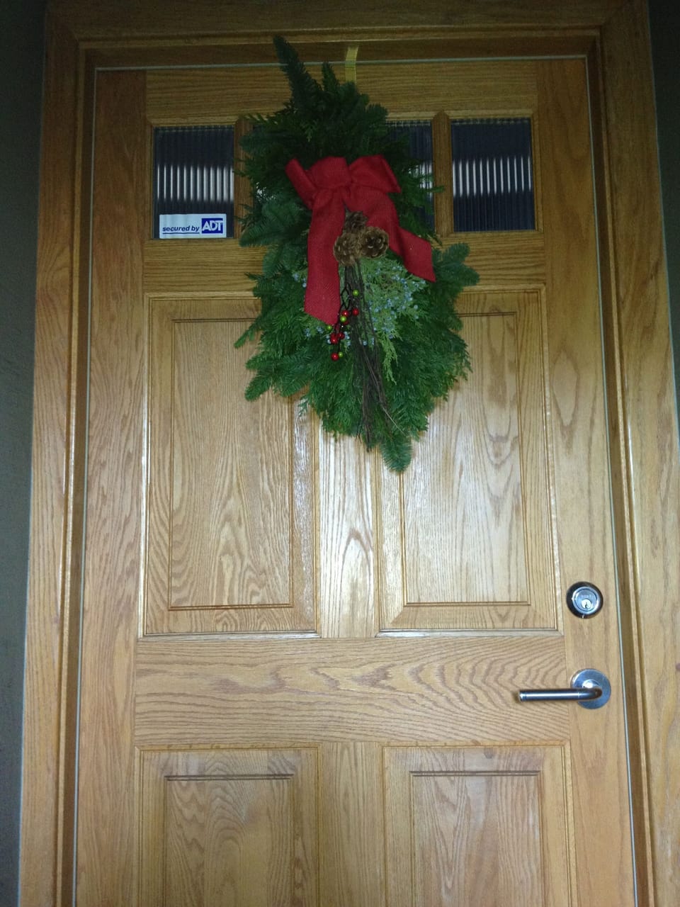 Solid wood door greets you as you enter. An electronic lock offers easy access.