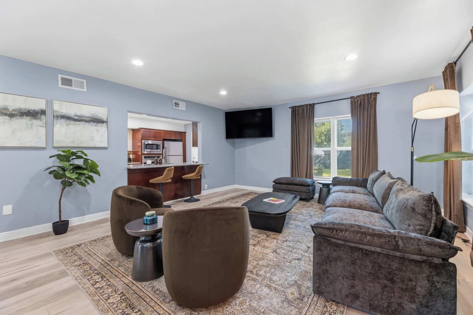 Comfortable and stylish living room perfect for relaxing, socializing, or enjoying a cozy movie night.
