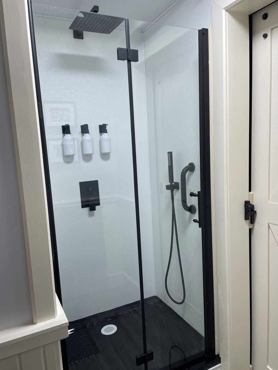 Shower includes body wash, shampoo and conditioner. Fresh towels.
