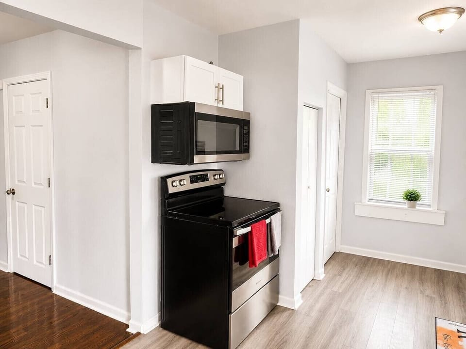 Bright and updated kitchen with modern appliances and natural light