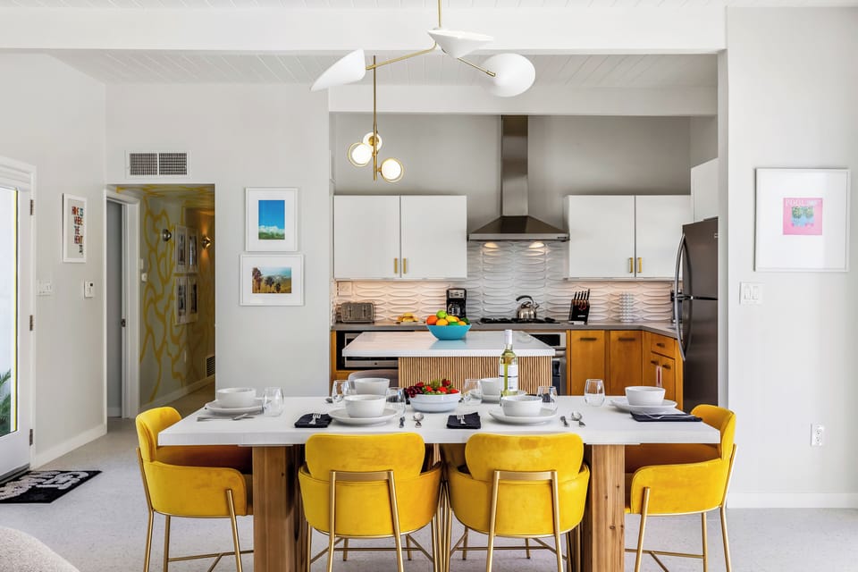Dining table set for six