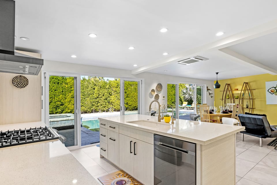 Enjoy the views of the pool from the gorgeous kitchen