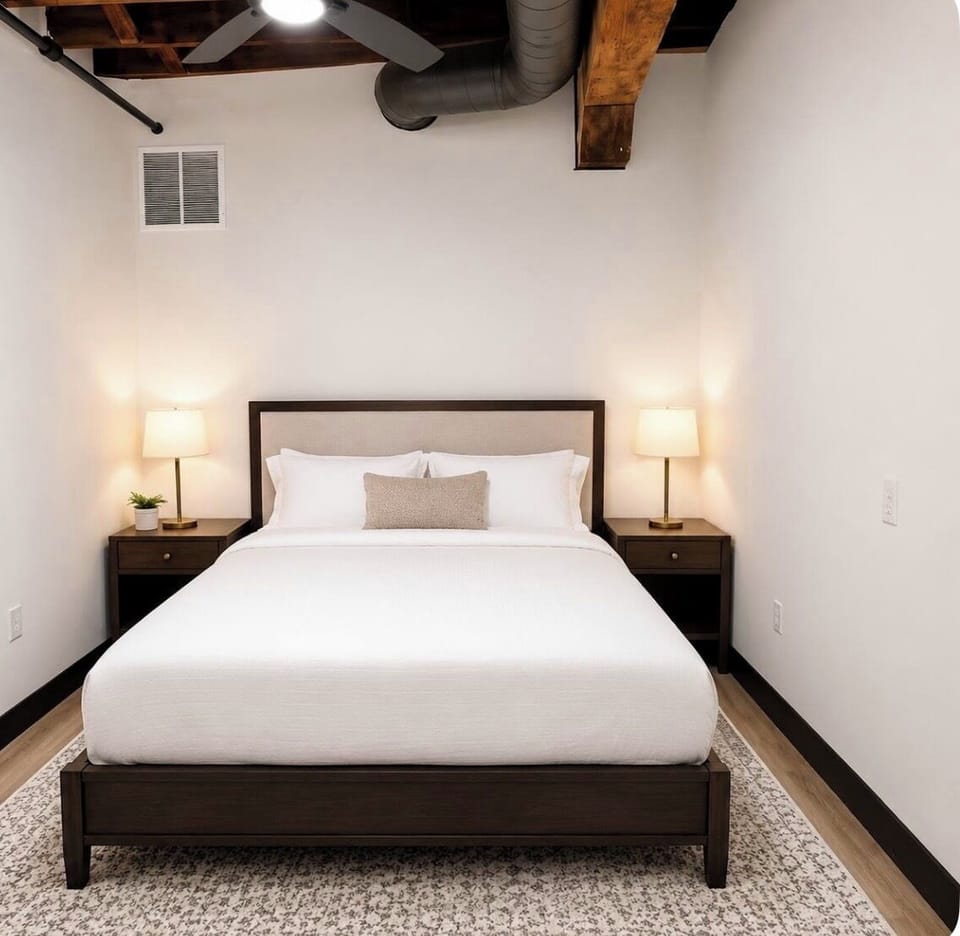 Full size, double bed with TV in bedroom