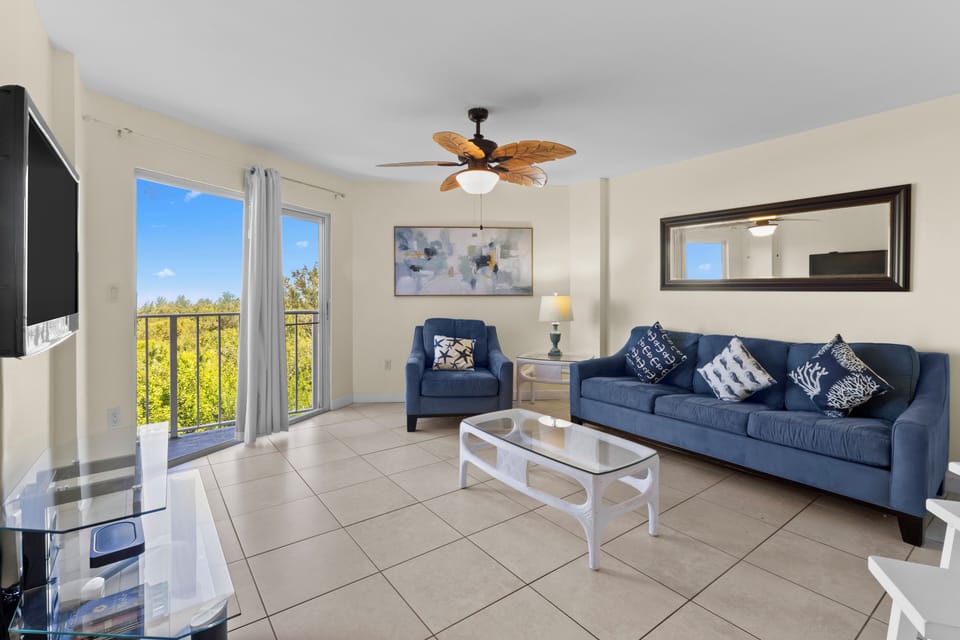 Lounge on plush seating and step onto the balcony.