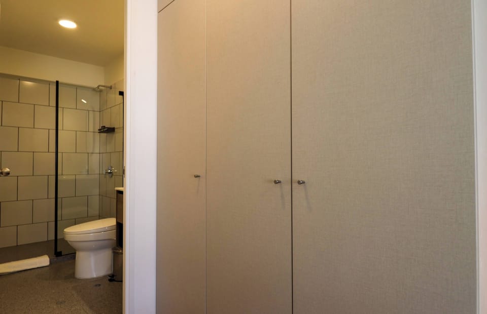 Spacious storage closet for long stays and extra convenience
