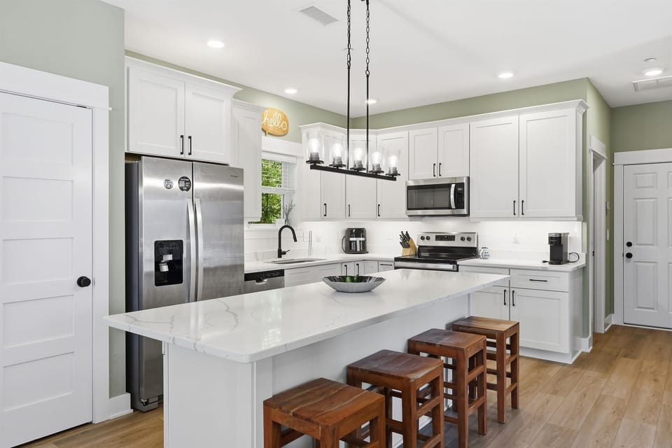 Spacious kitchen with large island seating