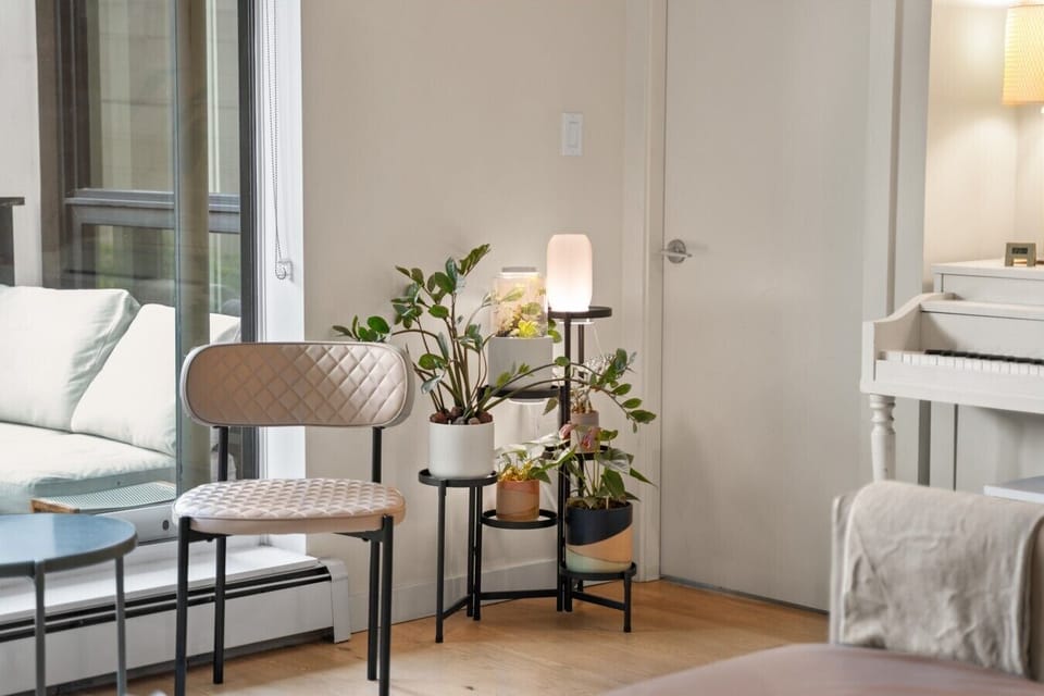 Living Room: Bright and inviting, perfect for relaxation with greenery and elegant decor!