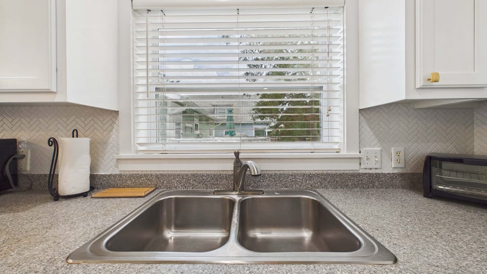 Dual basin sink in kitchen