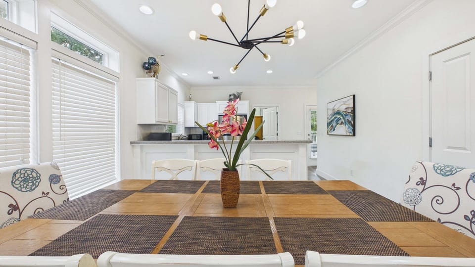 Dining table with seating for up to 8