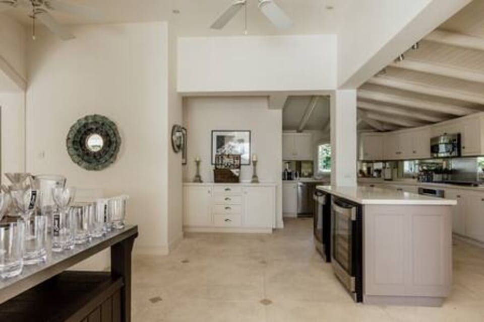 The well appointed kitchen where the property's chef is available 8 hours each day to create meals of your choice.