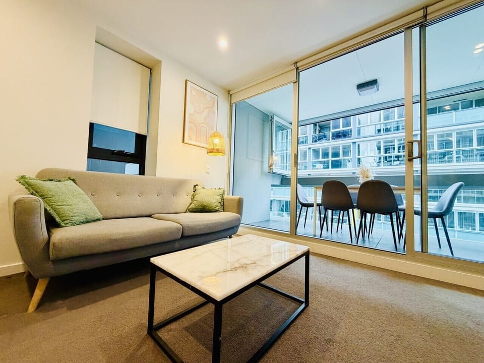 Bright open-plan living area perfect for relaxing after a day exploring Adelaide.