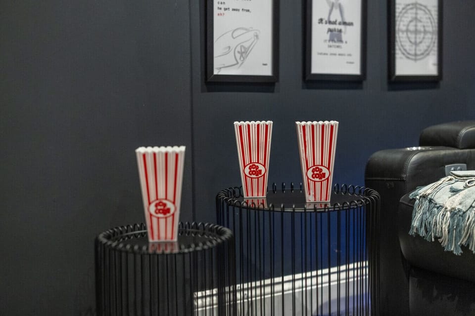 Home cinema popcorn buckets ready for movie night with friends and family.
