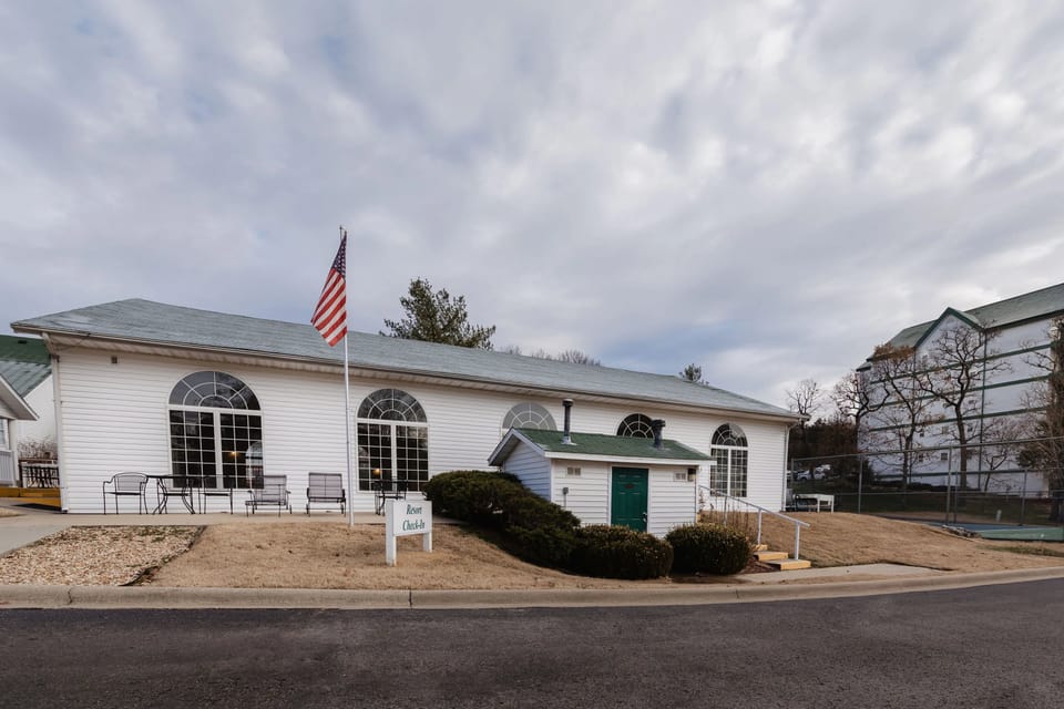 The check-in center welcomes guests with charming architecture.